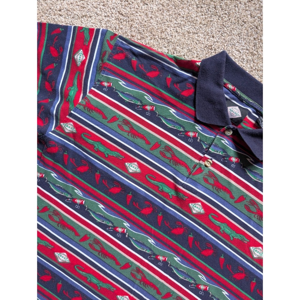 VTG Tabasco Mens Sz L Short Sleeve Polo Shirt Y2K Hot Sauce Pepper Red Southwest